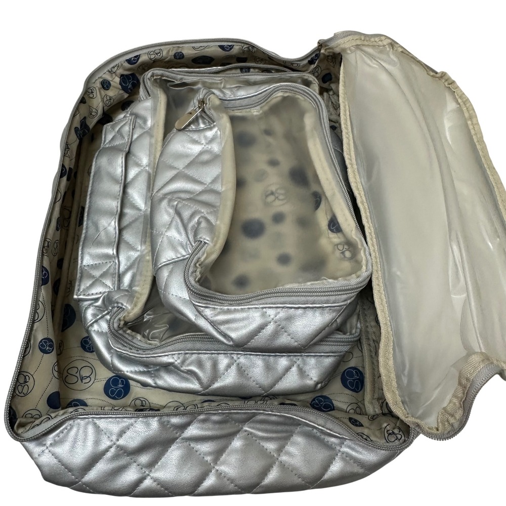 Samantha Brown 3PC Quilted Packing Cubes Silver Metallic Travel Organizer S5510
